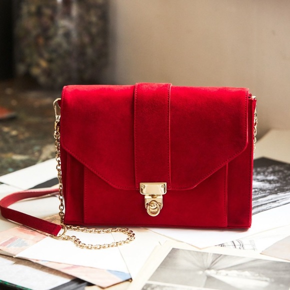 Sezane Handbags - Sézane Sac Tiger in Rouge Suede w/ Gold Hardware
